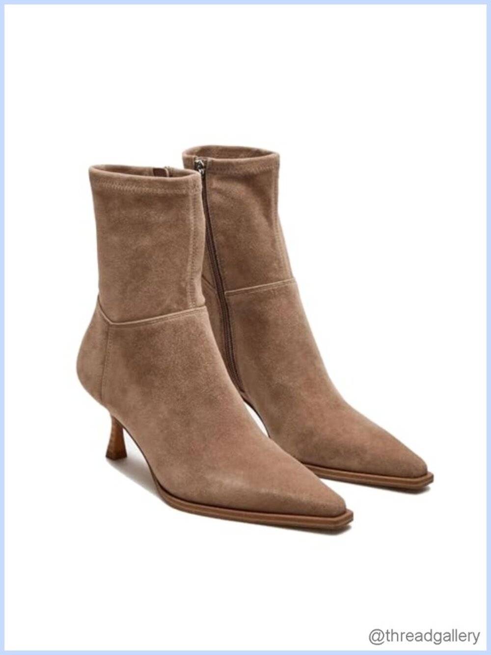 Kitten Heel Ankle Boots Pointed Toe Side Zip Synthetic Leather Booties